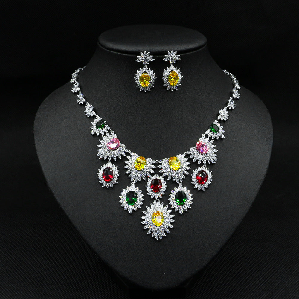 Colorful Zircon Earrings & Necklace Set