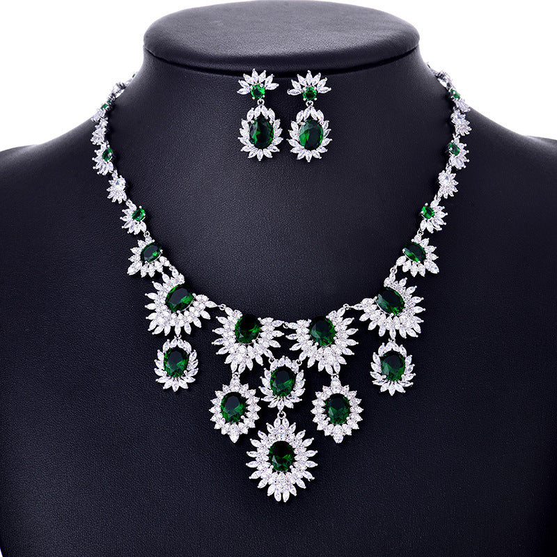 Colorful Zircon Earrings & Necklace Set